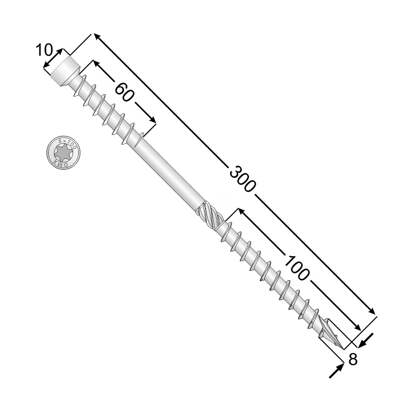 Holzbauschrauben Doppelgewinde für Aufsparrendämmung 8mm TORX - Großpack 50 St. DMX - 8