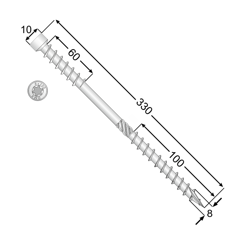 Holzbauschrauben Doppelgewinde für Aufsparrendämmung 8mm TORX - Großpack 50 St. DMX - 9