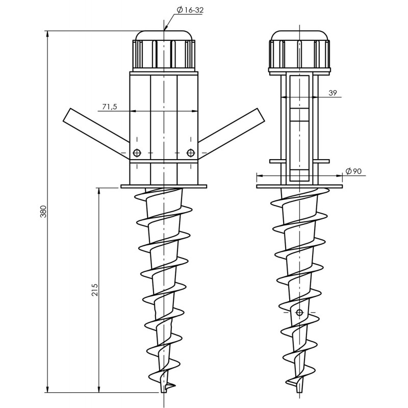 Schirmsockel Einschraub Bodenhülsen - PWA 16-32x380 GRUNDLINE - 3