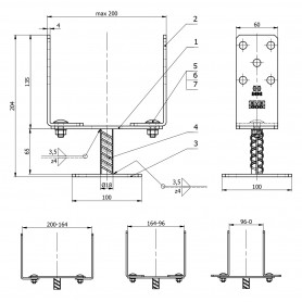 Stützenfuß Pfostenträger – breitenverstellbar – Silber, PSRT 0-200x136x4,0 mm GRUNDLINE - 4