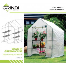 Foliengewächshaus Treibhaus Pflanzenhaus mit Regal - 143x143x195 - weiss Grindi - 6