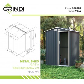 Gerätehaus Geräteschuppen Gartenhaus aus Metall - Tilia 150x130x186 - Grau Grindi - 2