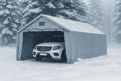 Wie schützt man sein Auto im Winter ohne Garage? Carport, Zelt oder Plane?